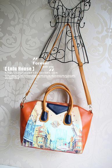 กระเป๋าLuluhouse รุ่น LL78or2 พร้อมส่ง สีivory ตกแต่งด้วยหนังด้านข้างสีชมพู